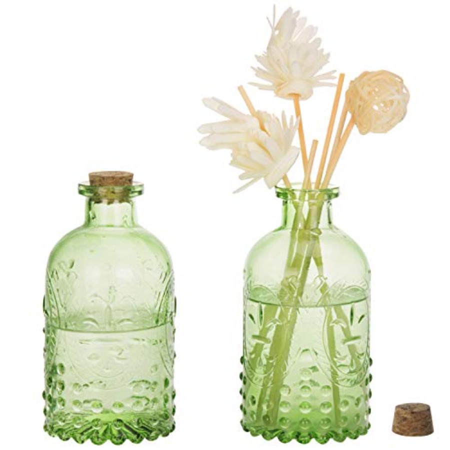 Reed Diffuser Set - Vintage Embossed Green Glass Small Reed