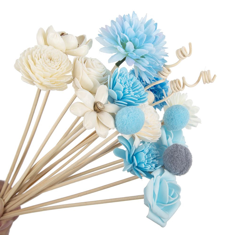 Reed Diffuser Set - 19pcs Bule Artificial Flower Rattan Reed