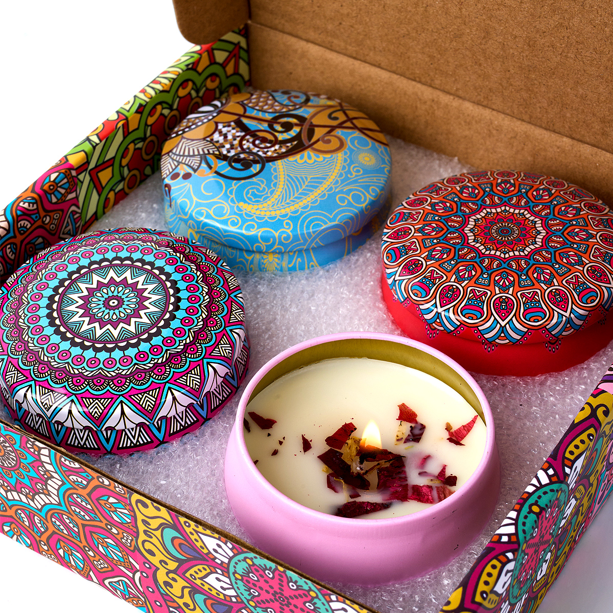 Home Fragrance Jar - 4PCS/Set Scented Candle Box Vintage Flower