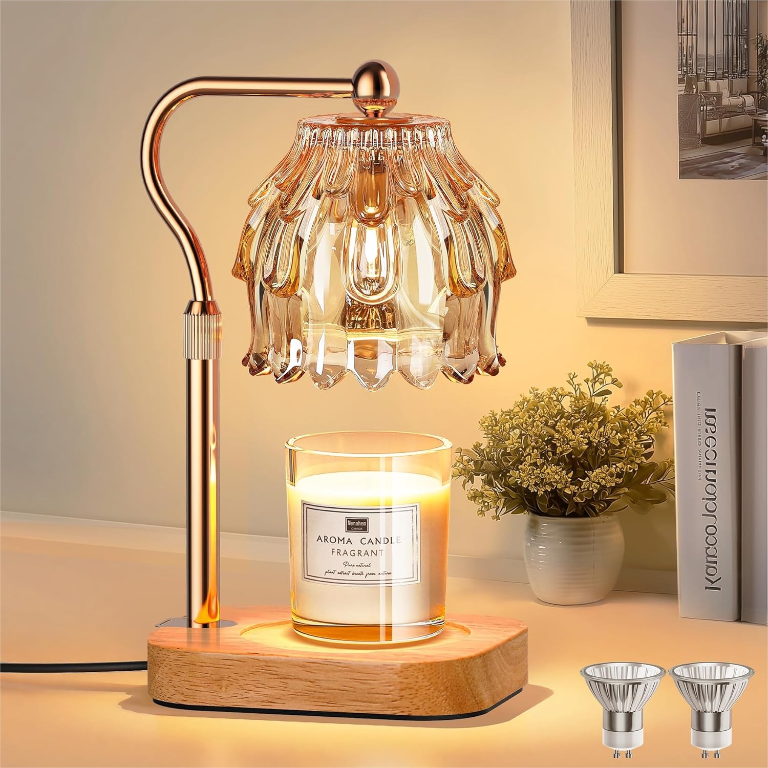 Amber Jar Candle - Candle Warmer Lamp with Timer Dimmer,