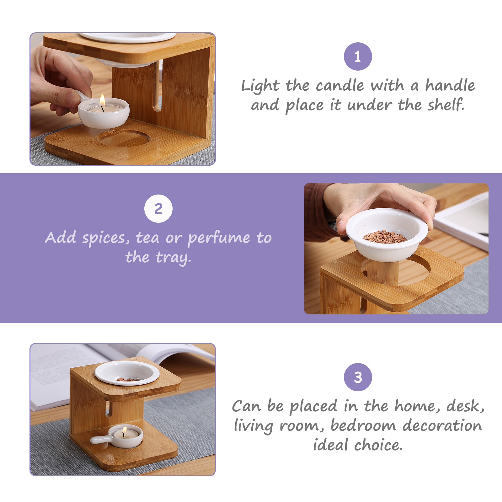 2Sets Bamboo Incense Burner Te - Wax Melt Burner recensione e prezzo