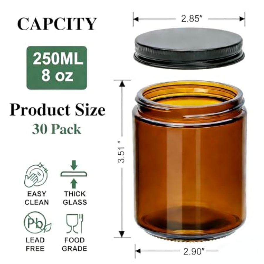 8oz Amber Candle Jars Set of 3 - Amber Jar Candle recensione e prezzo